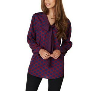 Mud Pie Navy Red Chain Belle Bow Tunic Blouse Top Size L (12-14)